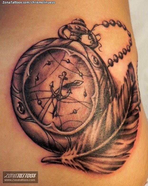 Tattoo photo Clocks, Feathers