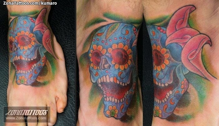 Foto de tatuaje Calaveras, Sugar Skull, Empeine