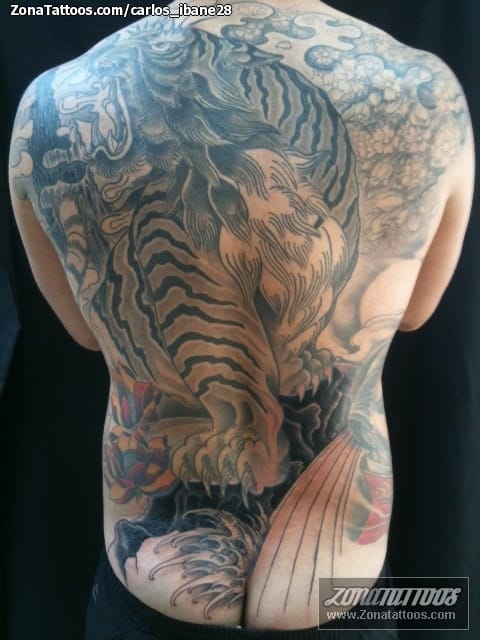 Tattoo photo Tigers, Back, Asian