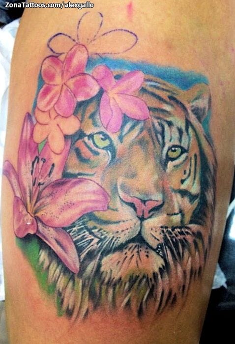 Tattoo photo Tigers, Flowers, Animals