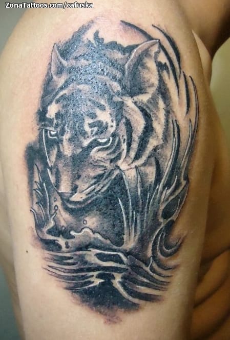 Tattoo photo Tigers, Water, Waves