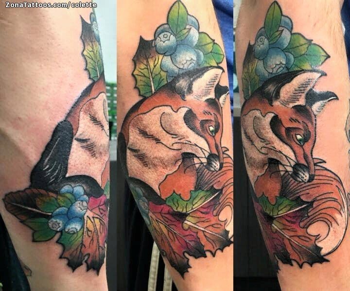 Foto de tatuaje Zorros, Animales, Hojas